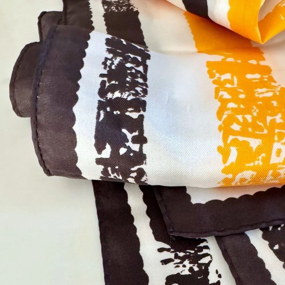 BUNDLE (2) Retro Print Scarves: Sheer Pink Stripe & Art Stripe (Mustard & Black)